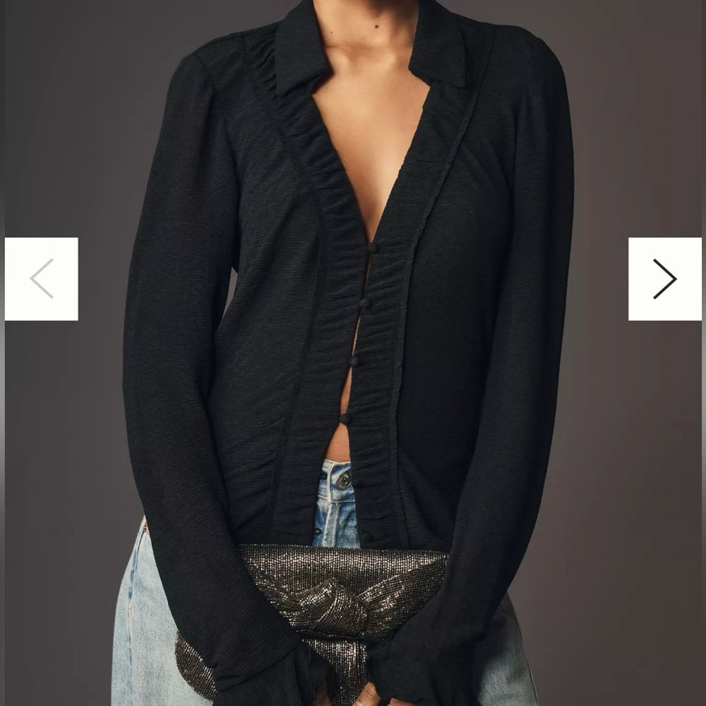 Anthropologie Long Sleeve Textured Button Down Top